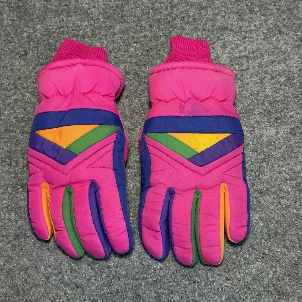 Vintage 1990s Fleece Lined Bright Colored Winter Ski Snow Gloves Warm Cozy Comfy